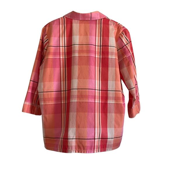 Paradise Bay Petite Size 10 Button Down Shirt Plaid Coral Pink - Picture 2 of 10